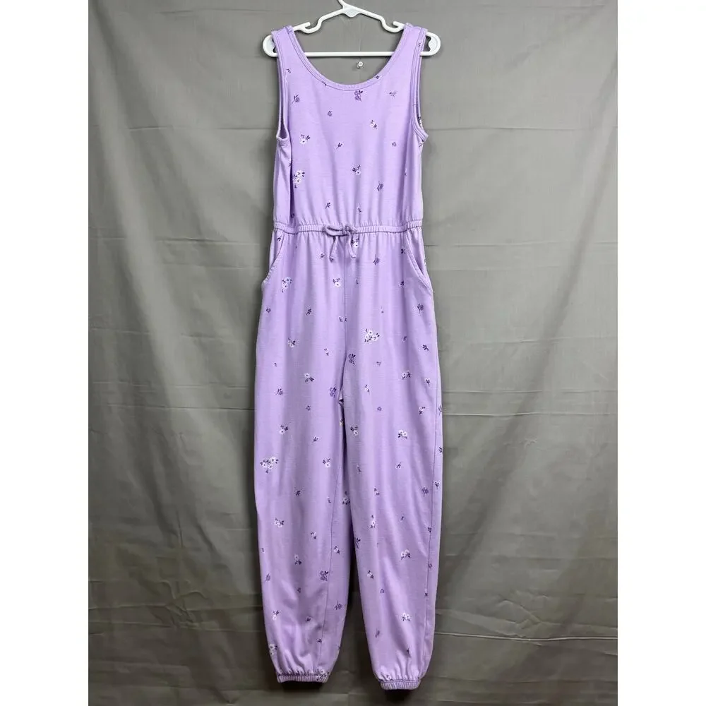 Wonder Nation Girls Sleeveless Lavender Jumpsuit with Floral Pattern, Size M